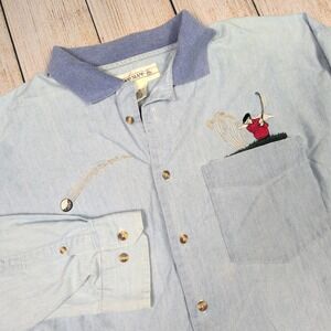 Grand Slam Golf Shirt Embroidered Graphic Button Up Light Blue XL‎